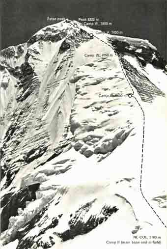 
Climbing route diagram of Dhaulagiri first ascent 1960 - The Ascent Of Dhaulagiri book
